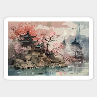 Japan Temple Buddhist watercolor illustration Sticker